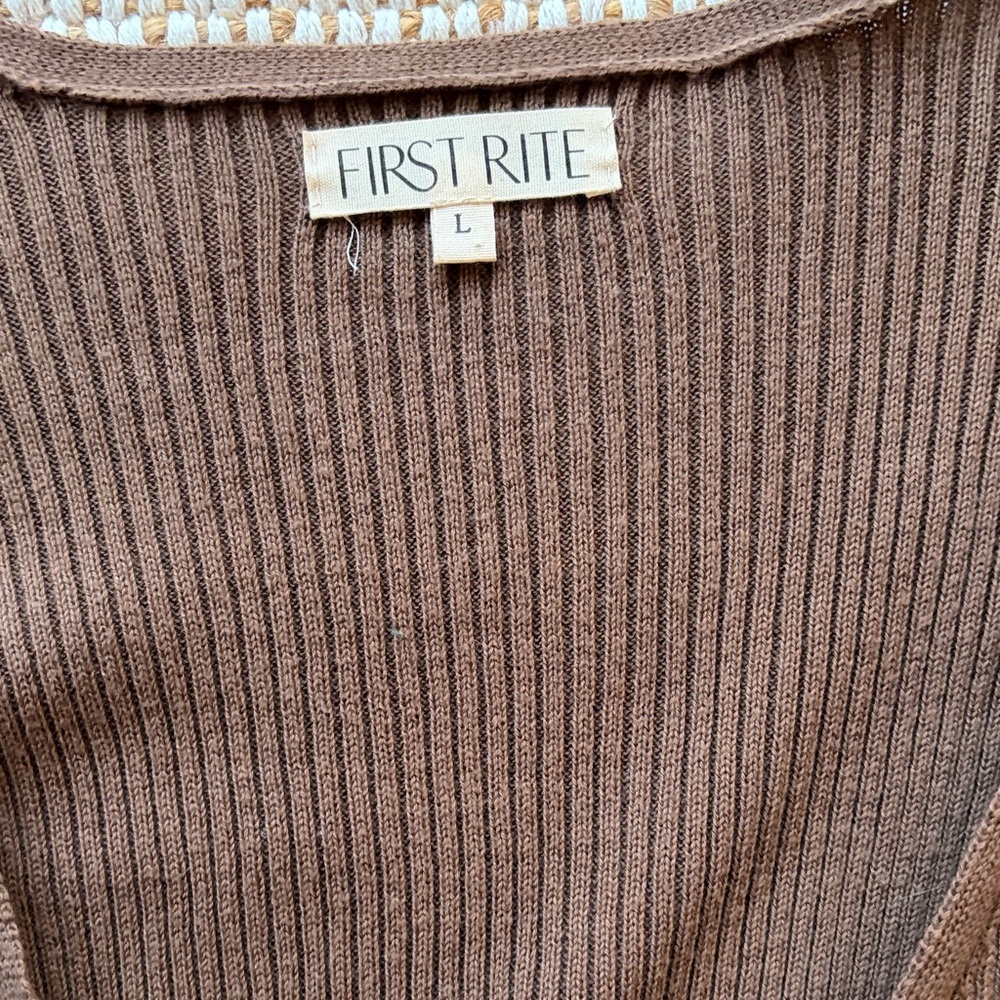 First Rite Brown Ribbed V-Neck Wrap Sweater - Picture 2 of 3